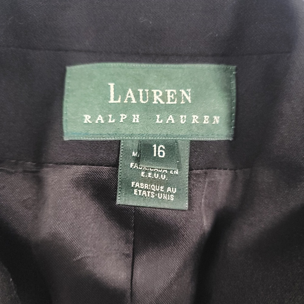 Vintage Lauren Ralph Lauren Black Double Breasted Wool Crest Logo Blazer Size 16 - Picture 3 of 15